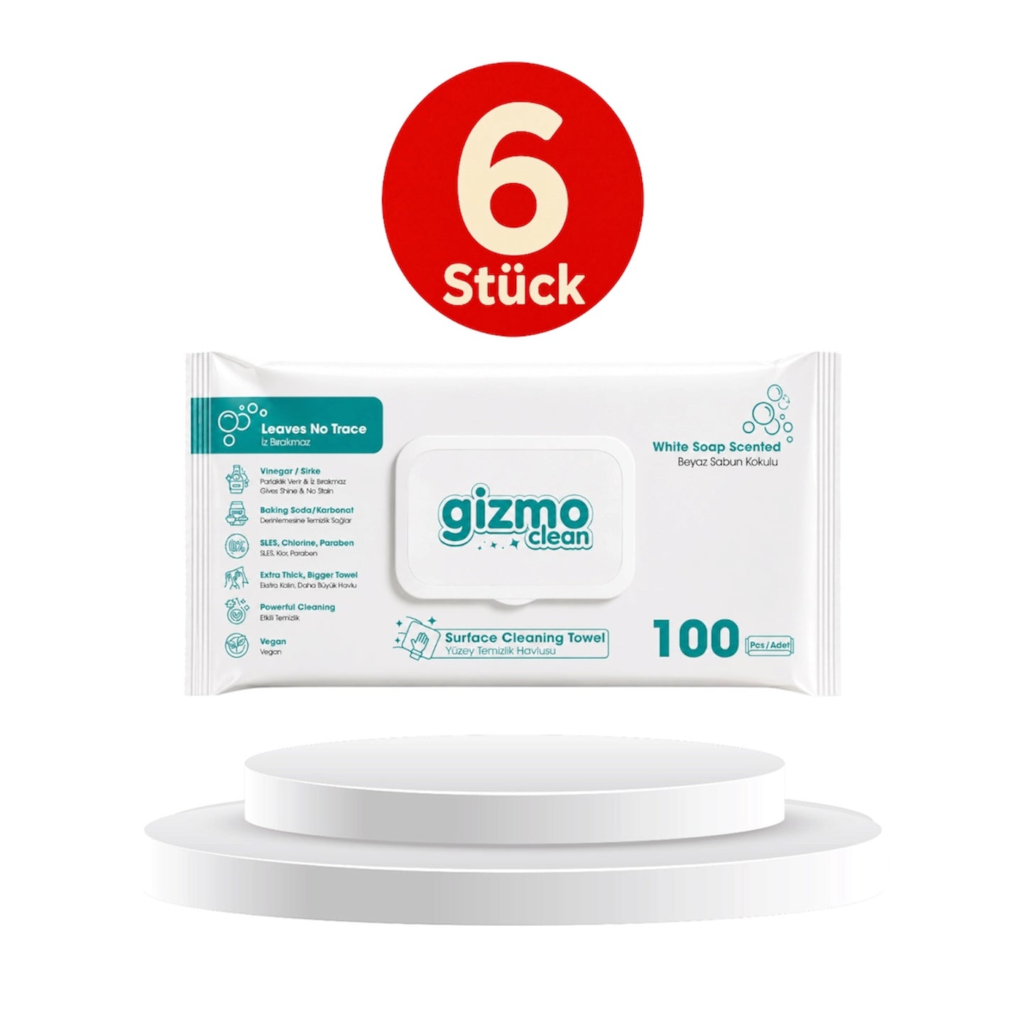 Gizmo Clean Surface Cleaning Towel White Soap Oberflächen Reinigungstücher