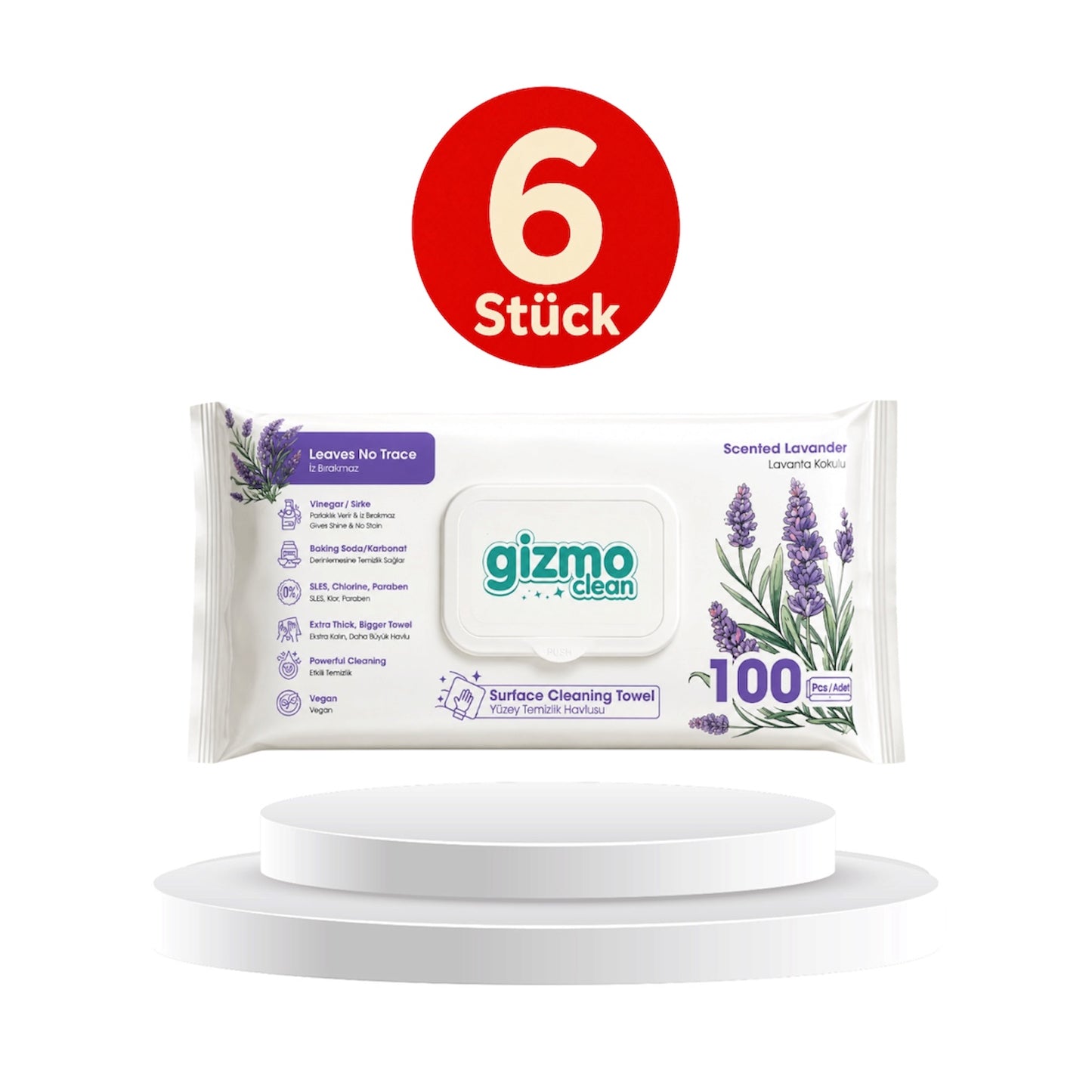 Gizmo Clean Surface Cleaning Towels Lavendelduft Oberflächen Reinigungstücher