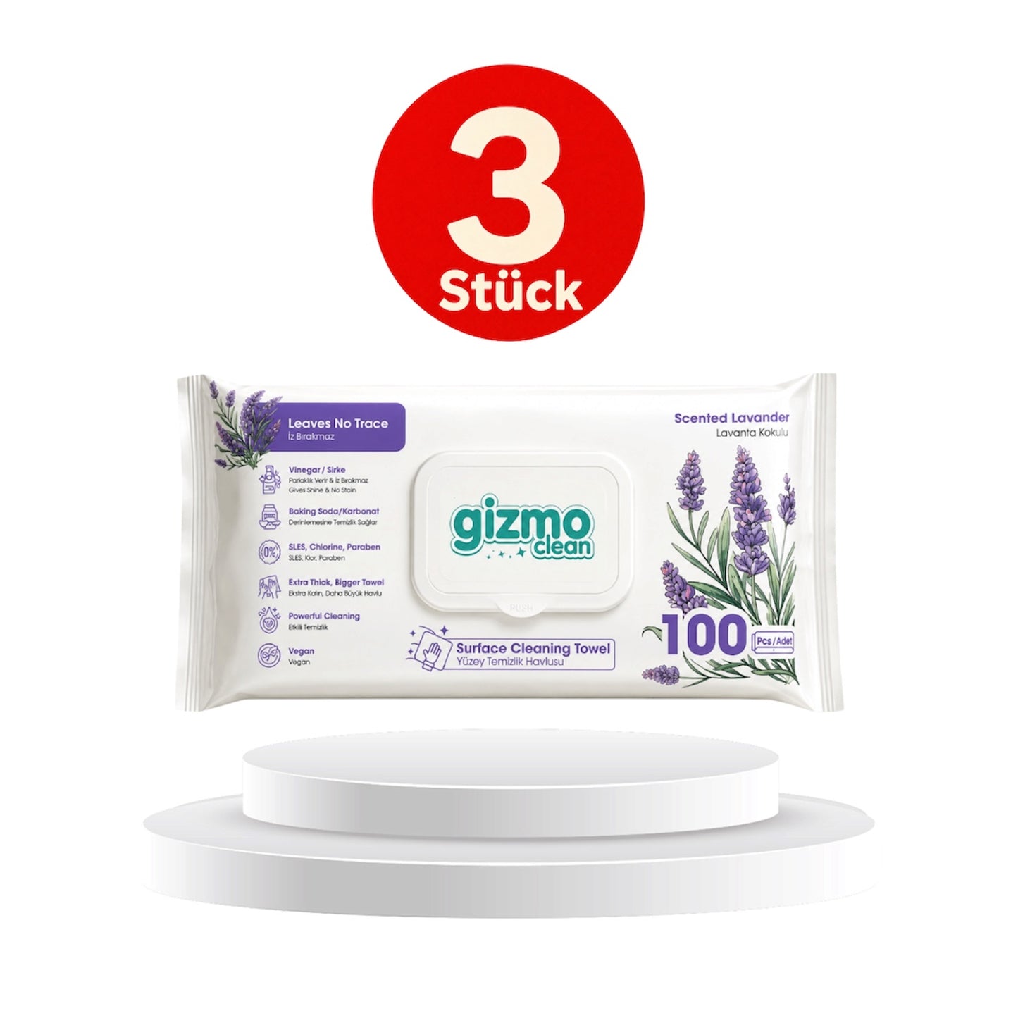 Gizmo Clean Surface Cleaning Towels Lavendelduft Oberflächen Reinigungstücher